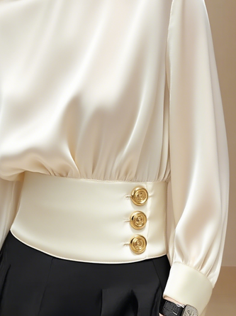 Satin Elegant Plain Crew Neck Blouse