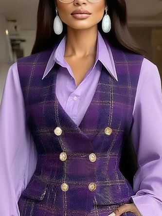 Urban Plaid Cross-Neck Buttoned Vest