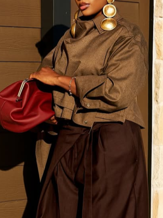 Urban Plain Shawl Collar Blouse