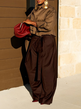 Urban Plain Grommets Wide Leg Pants