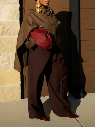 Urban Plain Grommets Wide Leg Pants