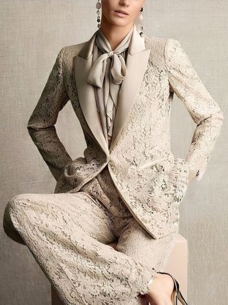 Elegant Lace Plain Lapel Collar Blazer