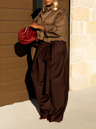 Urban Plain Shawl Collar Blouse