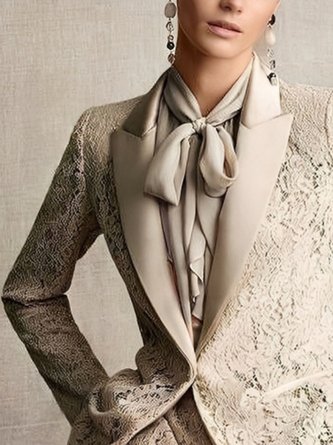 Elegant Lace Plain Lapel Collar Blazer