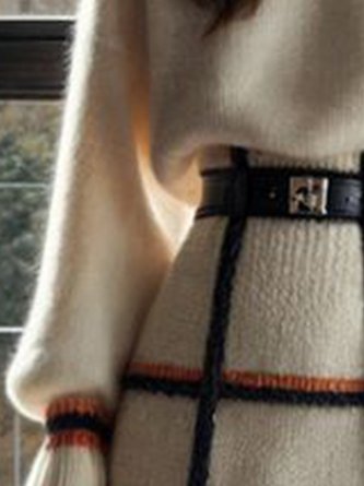 Casual Color Block Mock Neck Balloon Sleeve Sweater