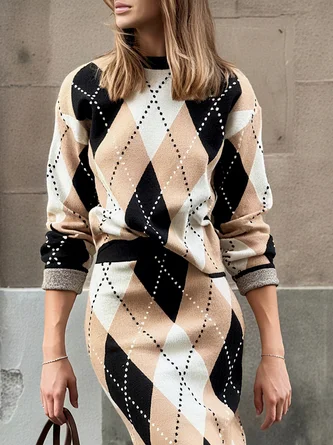 Casual Plaid Crew Neck Sweater