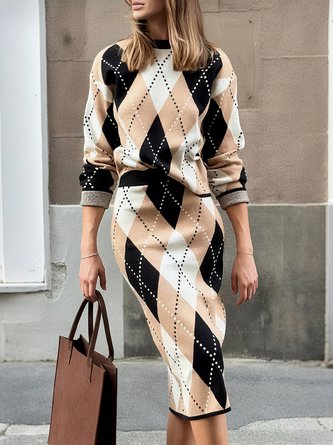 Casual Plaid Crew Neck Sweater