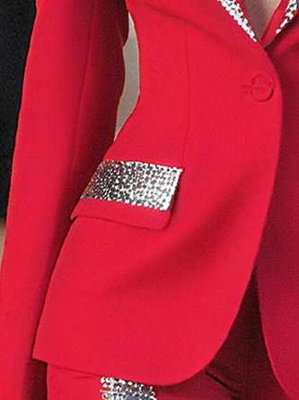 Elegant Shoulder Pad Color Block Lapel Collar Blazer