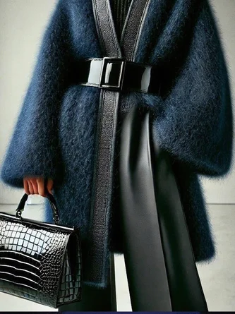 Yarn/Wool Yarn Urban Color Block Split Joint Cross Neck Sweater Cardigan No Belt