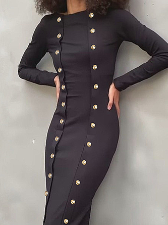 Elegant Plain Crew Neck Midi Dress
