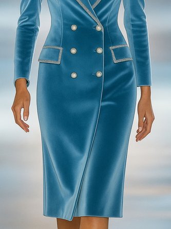 Elegant Plain Velvet Binding Lapel Collar Blazer Dress