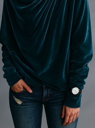 Velvet Casual Plain Irregular Craftsmanship Blouse