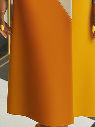 Urban Colorblock Printing Lapel Collar Knee Length Dress