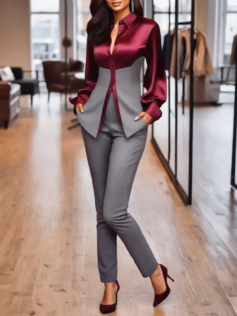 Satin Urban Color Block Split Joint Shirt