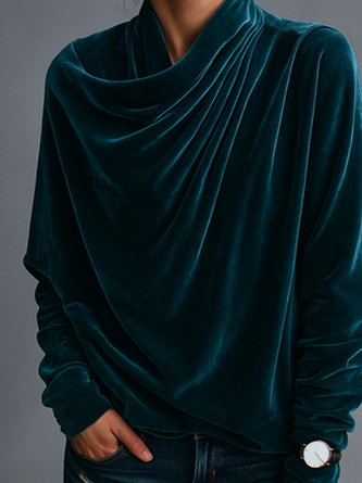 Velvet Casual Plain Irregular Craftsmanship Blouse