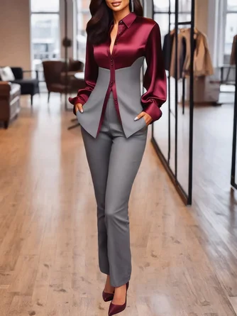 Satin Urban Color Block Split Joint Shirt