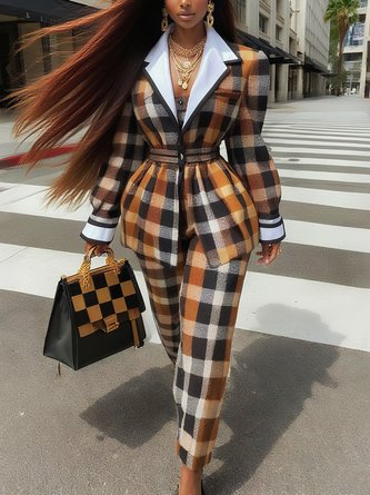 Urban Plaid Printing Straight Pants