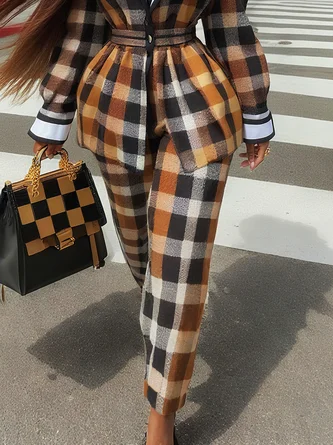 Urban Plaid Printing Straight Pants