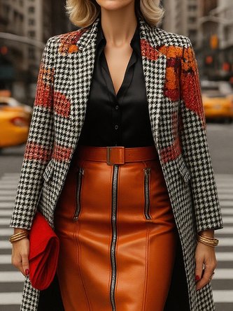 Urban Printing Houndstooth Lapel Collar Coat
