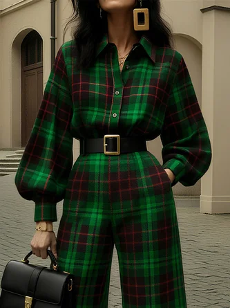 Urban Plaid Printing Shirt Collar Shirt