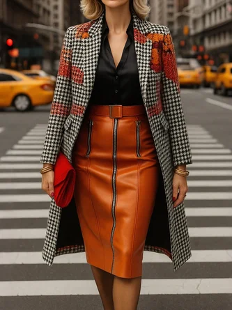 Urban Printing Houndstooth Lapel Collar Coat