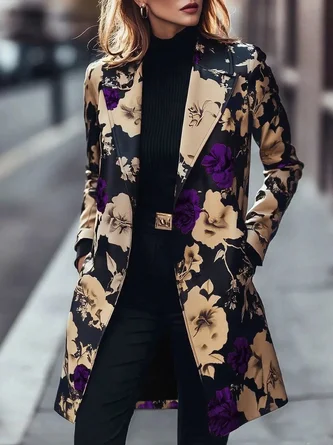 Urban Printing Floral Lapel Collar Coat