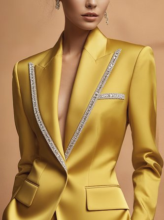 Urban Satin Piping Plain Lapel Collar Blazer