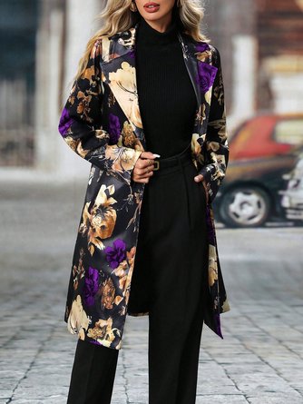 Urban Printing Floral Lapel Collar Coat