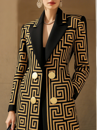 Urban Printing Geometric Lapel Collar Coat