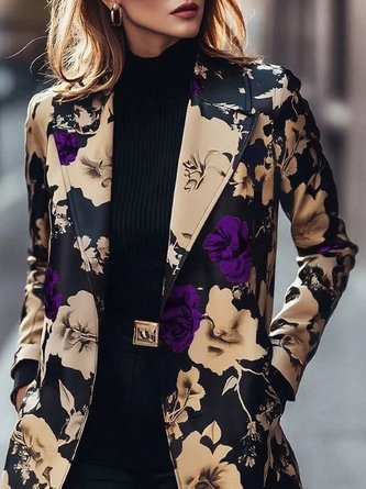 Urban Printing Floral Lapel Collar Coat