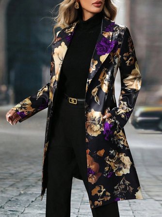 Urban Printing Floral Lapel Collar Coat