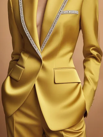 Urban Satin Piping Plain Lapel Collar Blazer