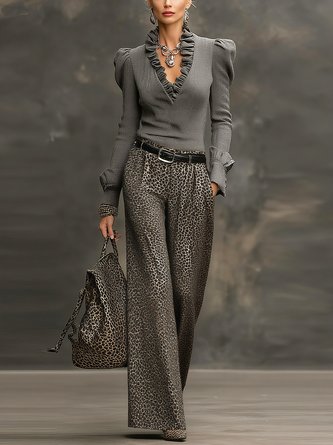 Urban Leopard Wide Leg Pants No Belt