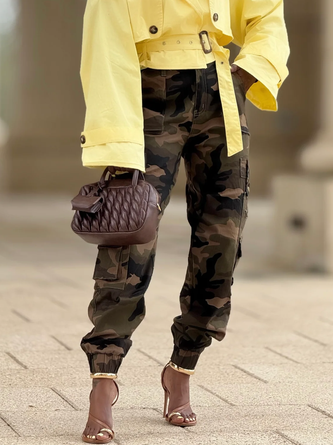 Casual Camo Pockets Ankle Banded Pants