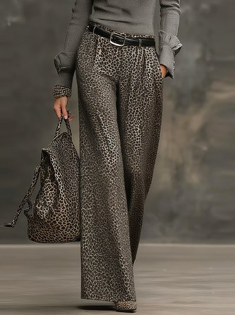 Urban Leopard Wide Leg Pants No Belt