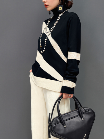 Casual Color Block Turtleneck Sweater