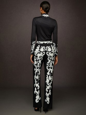 Elegant Random Print Printing Turtleneck T-shirt