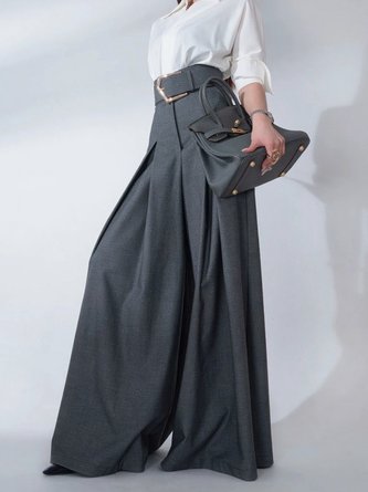 Urban Plain Wide Leg Pants With Belt