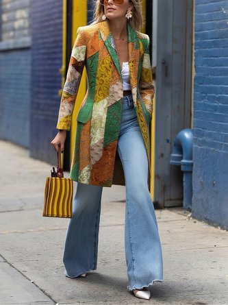 Casual Printing Ethnic Shawl Collar Coat