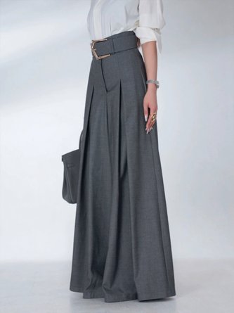 Urban Plain Wide Leg Pants With Belt