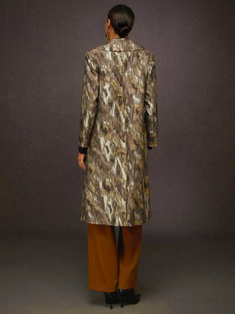 Urban Abstract Colorblock Jacquard Shawl Collar Coat