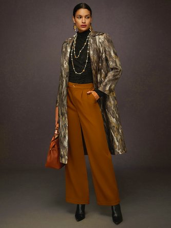 Urban Abstract Colorblock Jacquard Shawl Collar Coat