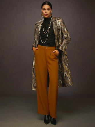 Urban Abstract Colorblock Jacquard Shawl Collar Coat