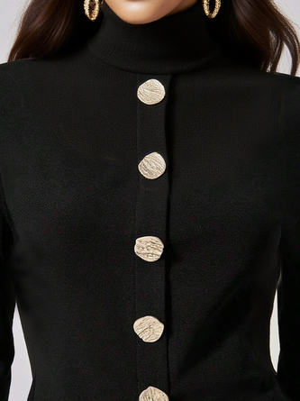 Jersey Urban Plain Buttoned Turtleneck T-shirt