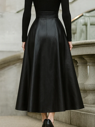 Urban Buttoned Plain Maxi Faux Leather Skirt