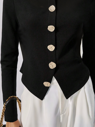 Jersey Urban Plain Buttoned Turtleneck T-shirt