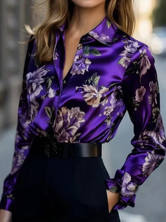 Urban Floral Printing Shirt Collar Shirt