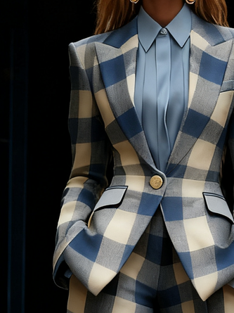 Urban Plaid Lapel Collar Blazer