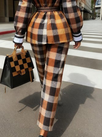 Urban Plaid Printing Straight Pants