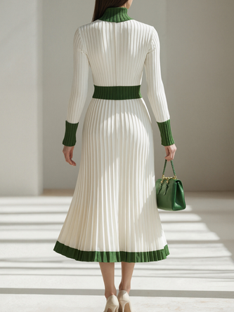 Elegant Color Block Mock Neck Maxi Dress